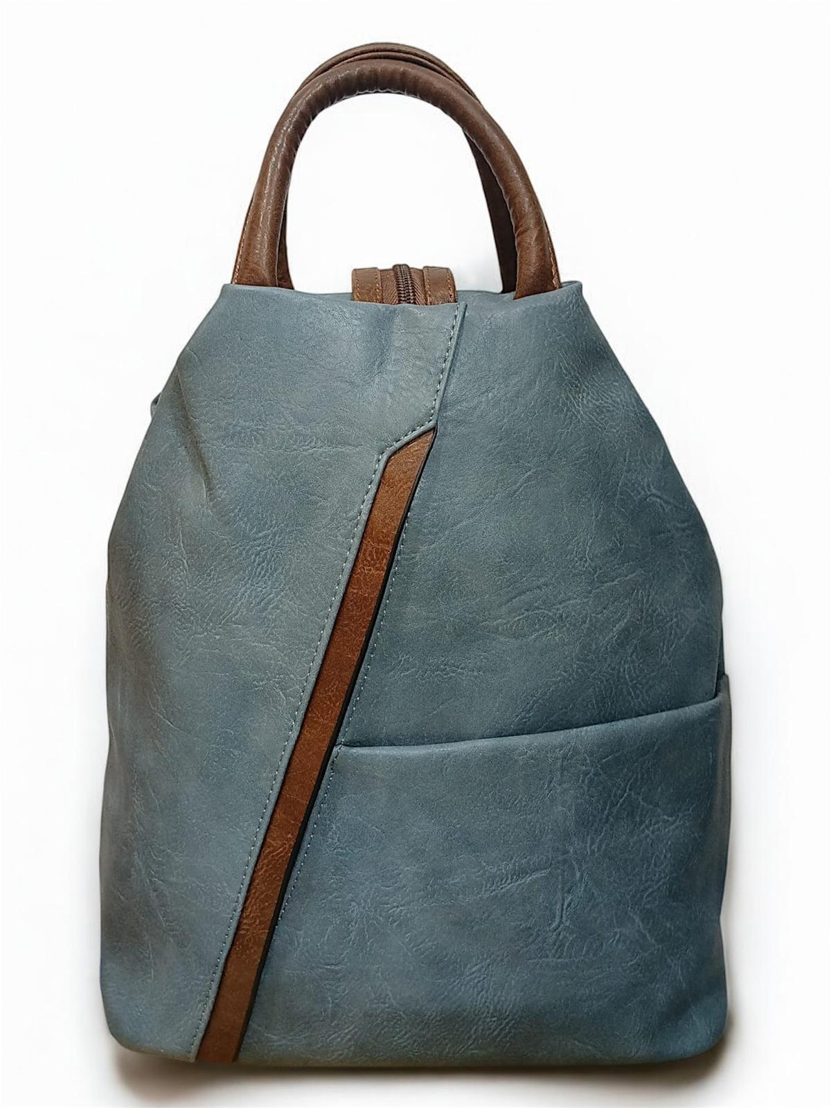 Bolso mochila azul teal con asa marrón